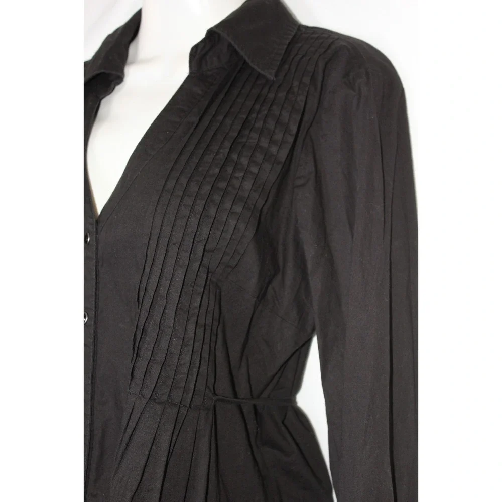 Stetson Black Shirt Dress Western Rodeo Pintuck Button Front Fit Flare SZ Large - Picture 4 of 11